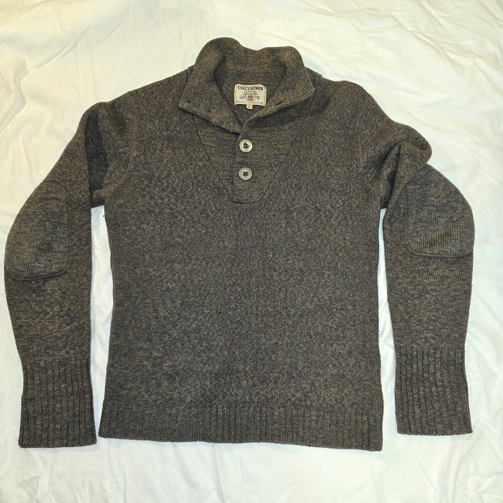 Chevignon Vintage Heather Brown Will Sweater Quarter Metal Buttons Size XL